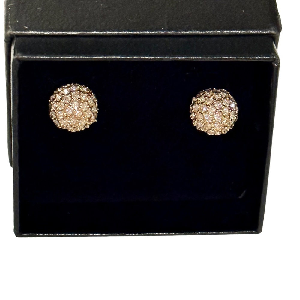 NWOT Gold Ball Earrings with Clear Rhinestones